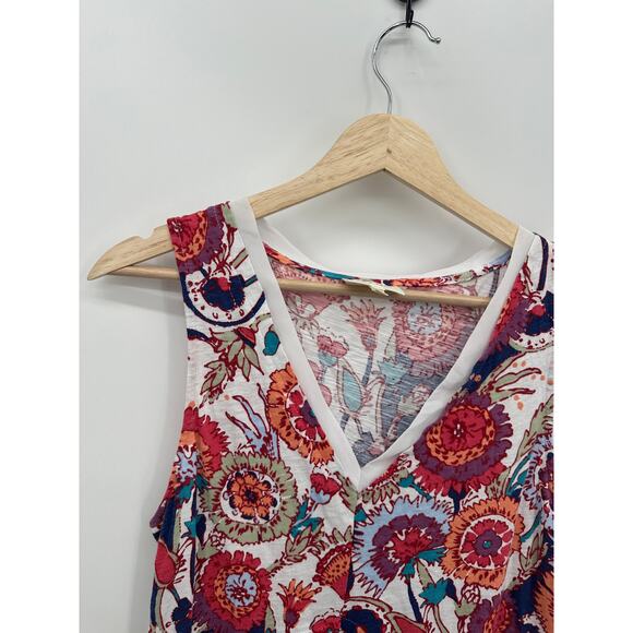 Deletta Babydoll Tank Women Large Pink Red Floral Sleeveless VNeck Boho Feminine - Picture 4 of 8